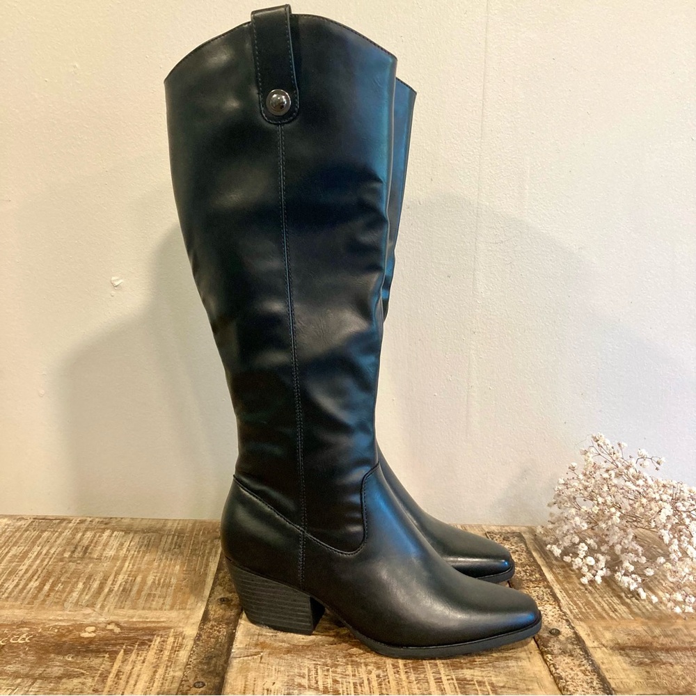 Frye and Co Black Faux Leather Boots Sheldon Size 7 - Picture 1 of 12